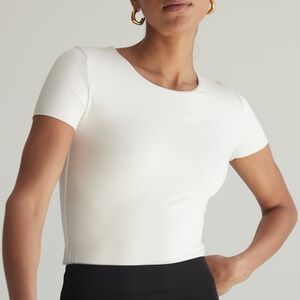 RE ONA Women's Large Signature White T-Shirt Double Layer Modal No Bra Tee REVOL